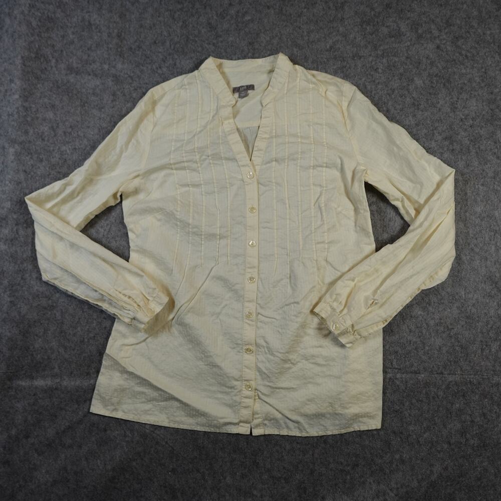 J. Jill Top Womens Extra Small Linen Blend Button Front Long Sleeve Pale Yellow